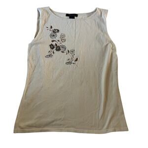 Vtg Y2K 2000s Floral Embroidered Knit Tank Top Sz L Boho